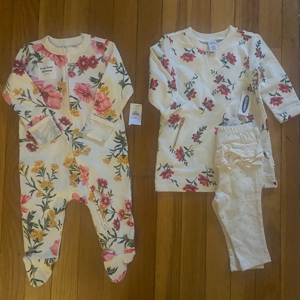 Old navy Floral Baby footie, dress and legging